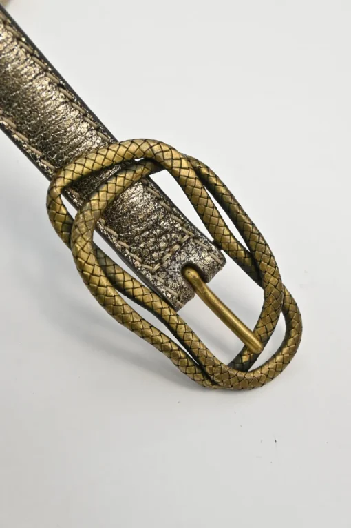 Copper foiled grained calfskin skinny buckle belt