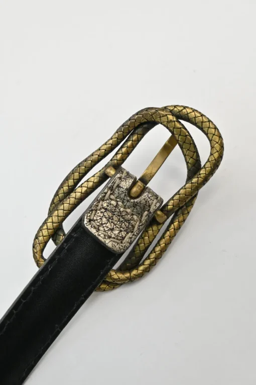 Copper foiled grained calfskin skinny buckle belt