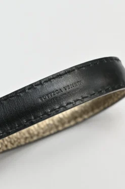 Copper foiled grained calfskin skinny buckle belt