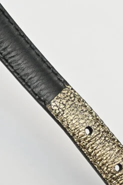 Copper foiled grained calfskin skinny buckle belt