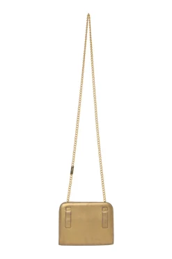 Copper foiled leather mini Gancini chain 3 in one bag. Can be styled as a clutch, crossbody or waist bag.