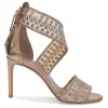 Copper foiled tulle and chrome leather half D'Orsay sandals with coiled ankle strap