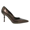 Copper GG Supreme monogram-embossed leather pointed-toe pumps with sculpted bamboo heel