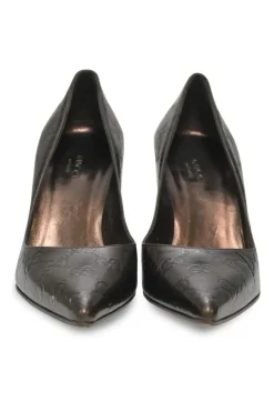 Copper GG Supreme monogram-embossed leather pointed-toe pumps with sculpted bamboo heel