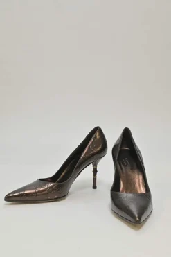 Copper GG Supreme monogram-embossed leather pointed-toe pumps with sculpted bamboo heel