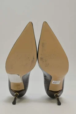 Copper GG Supreme monogram-embossed leather pointed-toe pumps with sculpted bamboo heel