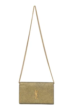Copper lambskin Craquelle monogram wallet on chain
