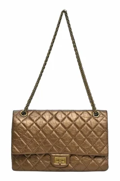 Copper matelassé crinkled lambskin 2.55 reissue 226 large double flap bag with gold-tone metallic hardware
