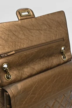 Copper matelassé crinkled lambskin 2.55 reissue 226 large double flap bag with gold-tone metallic hardware