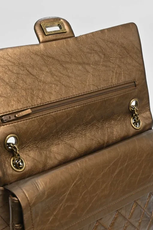 Copper matelassé crinkled lambskin 2.55 reissue 226 large double flap bag with gold-tone metallic hardware