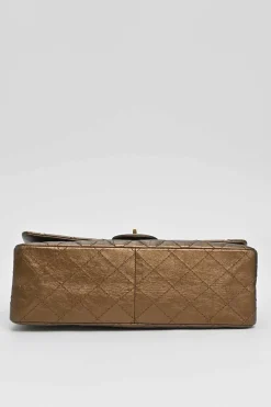 Copper matelassé crinkled lambskin 2.55 reissue 226 large double flap bag with gold-tone metallic hardware