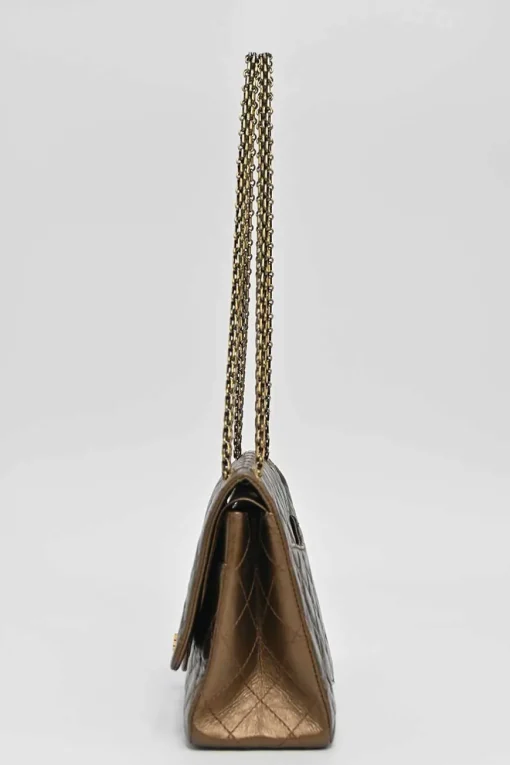 Copper matelassé crinkled lambskin 2.55 reissue 226 large double flap bag with gold-tone metallic hardware