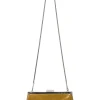 Copper patent leather crossbody kiss lock clutch with silver-tone metallic snake chain