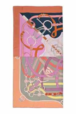 Coral and pink silk patchwork Cavalcadour scarf