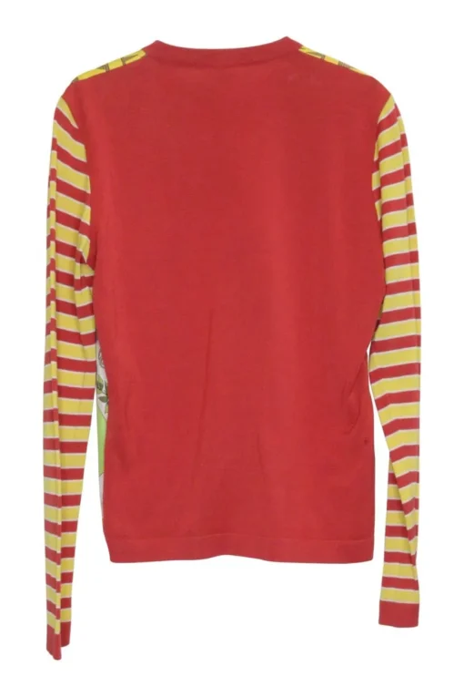 Coral cotton jersey cardigan with woven contrasting silk foulard front panels