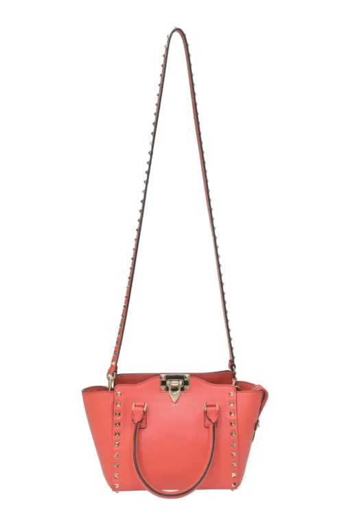 Coral leather Rockstud tote with detachable shoulder strap