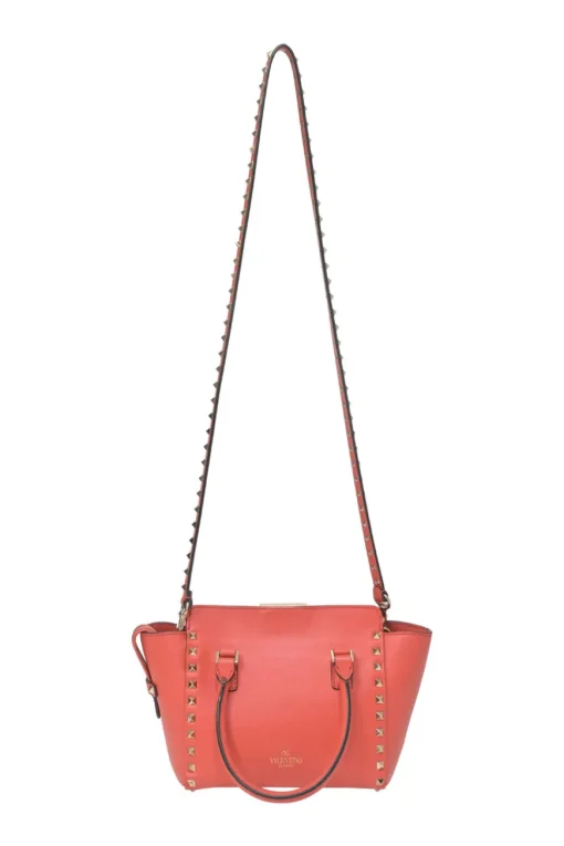 Coral leather Rockstud tote with detachable shoulder strap