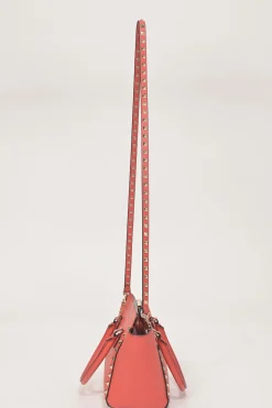 Coral leather Rockstud tote with detachable shoulder strap