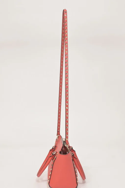 Coral leather Rockstud tote with detachable shoulder strap