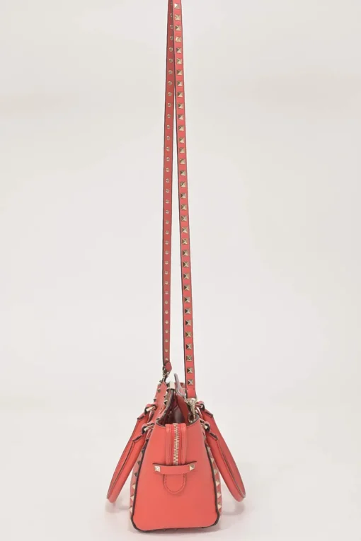 Coral leather Rockstud tote with detachable shoulder strap