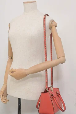 Coral leather Rockstud tote with detachable shoulder strap