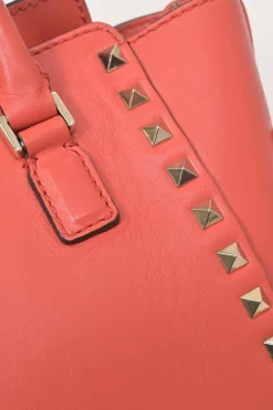 Coral leather Rockstud tote with detachable shoulder strap