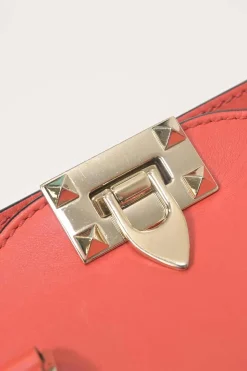 Coral leather Rockstud tote with detachable shoulder strap
