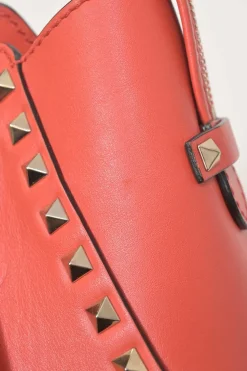 Coral leather Rockstud tote with detachable shoulder strap