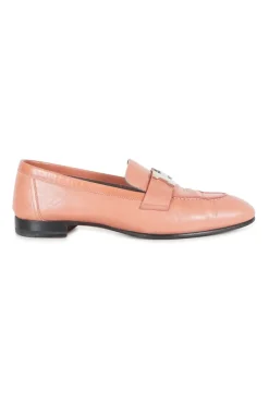 Coral leather slip-on Paris loafers with palladium-plated signature "H" buckle detail