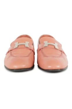 Coral leather slip-on Paris loafers with palladium-plated signature "H" buckle detail