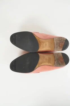 Coral leather slip-on Paris loafers with palladium-plated signature "H" buckle detail