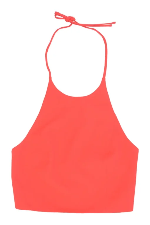 Coral nape-tie zip-up halterneck bikini top