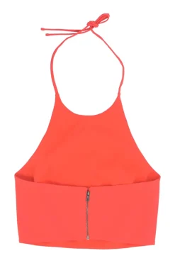 Coral nape-tie zip-up halterneck bikini top