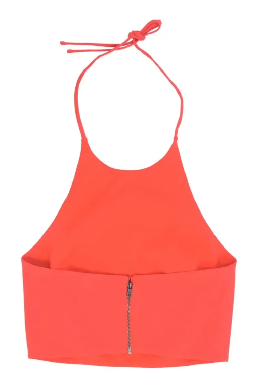 Coral nape-tie zip-up halterneck bikini top