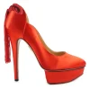 Coral red satin and leather Fantastic Dolly tassel platform pumps