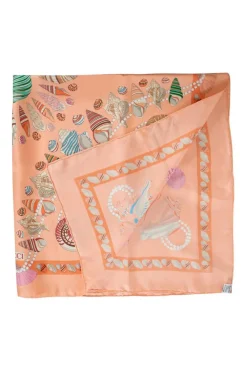 Coral Seashells print silk scarf
