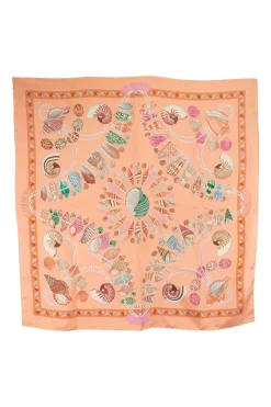 Coral Seashells print silk scarf