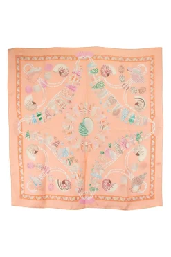 Coral Seashells print silk scarf