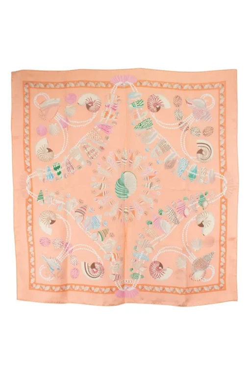 Coral Seashells print silk scarf