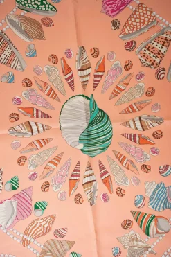 Coral Seashells print silk scarf