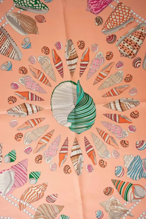 Coral Seashells print silk scarf