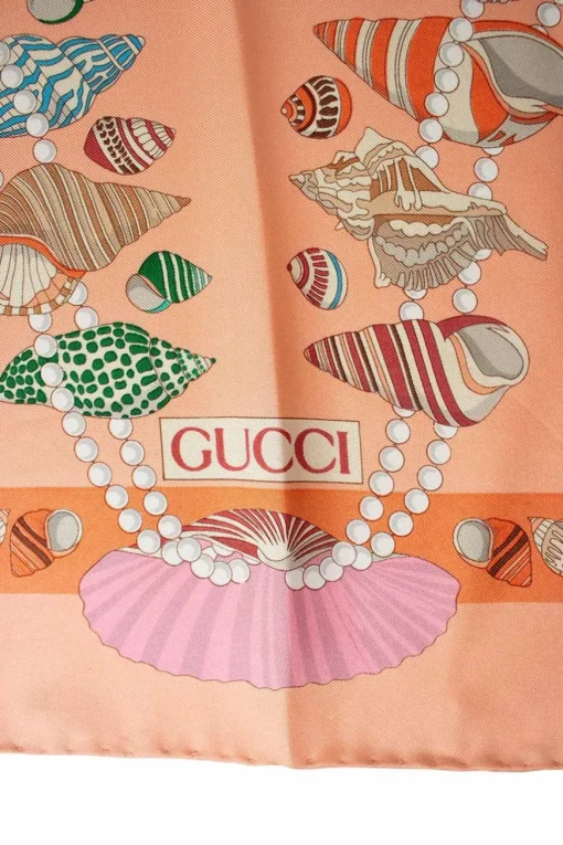 Coral Seashells print silk scarf