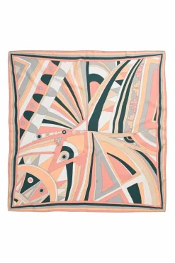 Coral silk abstract graphic print scarf