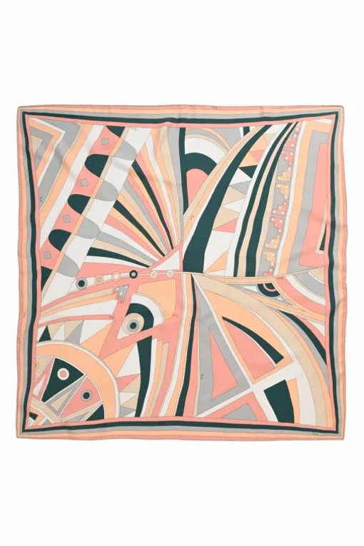 Coral silk abstract graphic print scarf