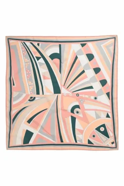 Coral silk abstract graphic print scarf
