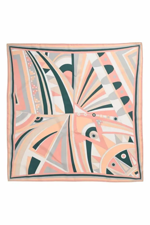 Coral silk abstract graphic print scarf