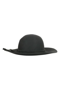 Cotton mix wide brim hat in black with suede cord embellishment  in size 57