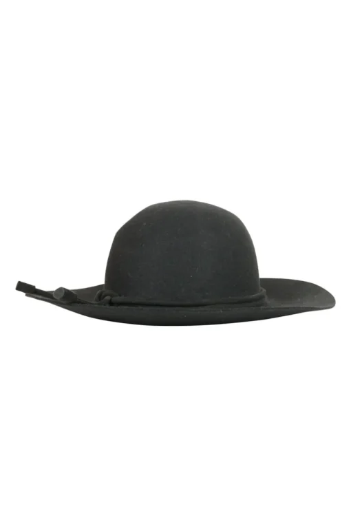 Cotton mix wide brim hat in black with suede cord embellishment  in size 57