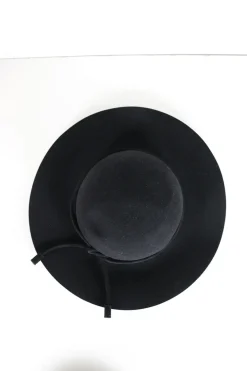 Cotton mix wide brim hat in black with suede cord embellishment  in size 57