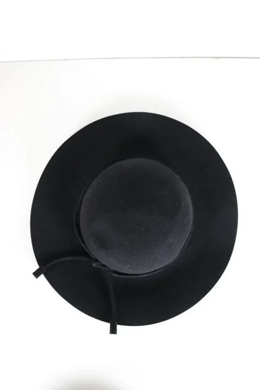 Cotton mix wide brim hat in black with suede cord embellishment  in size 57